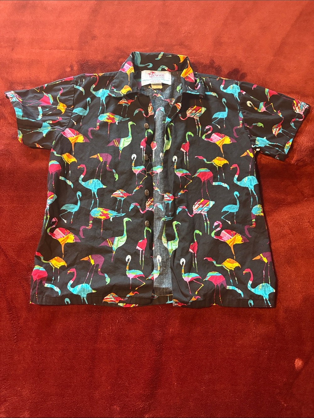 Kids' Black Flamingo Print Short-Sleeve Button-Up Shirt